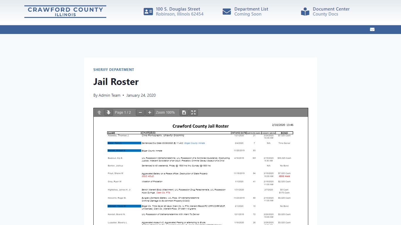 Jail Roster - Crawford County Illinois